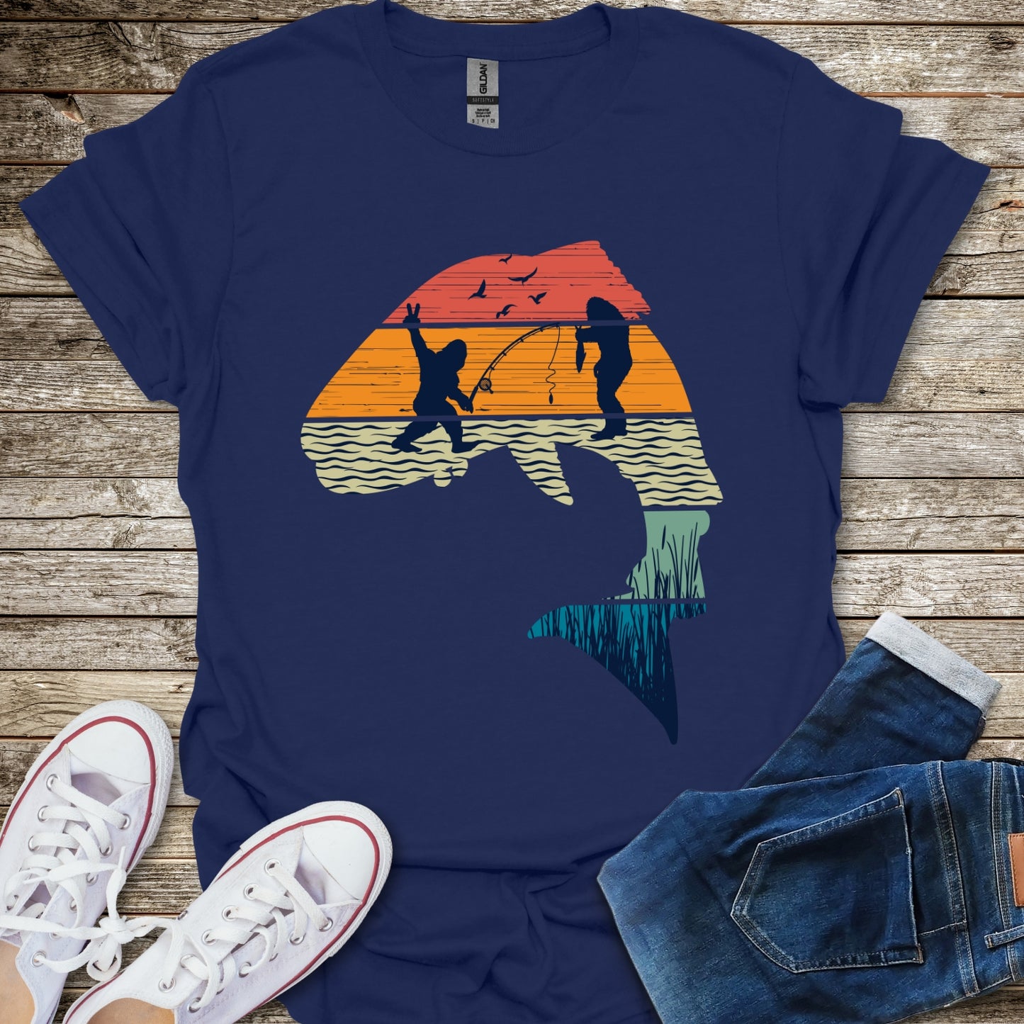 Bigfoot Fishing Silhouette T-Shirt