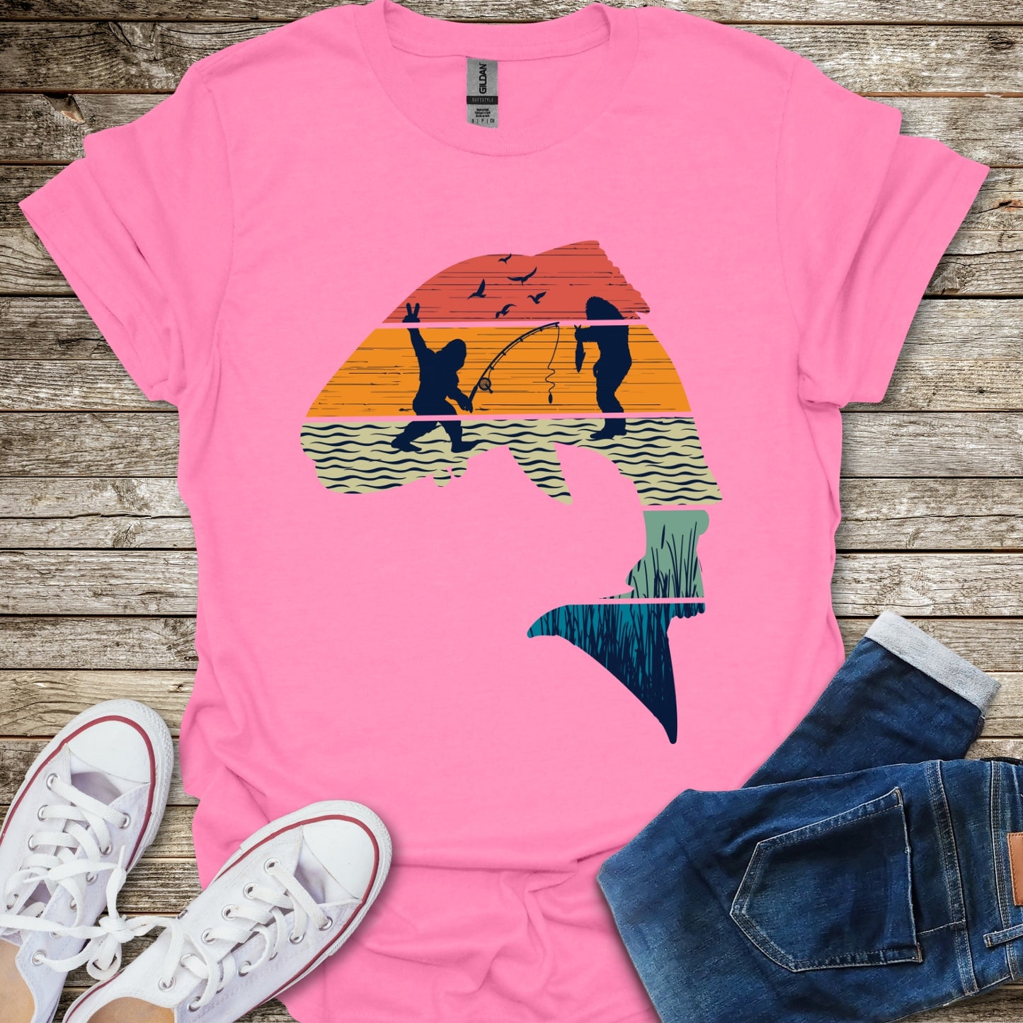 Bigfoot Fishing Silhouette T-Shirt