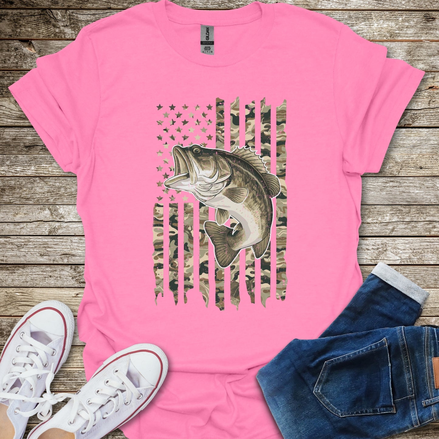 Camo Bass USA Flag T-Shirt