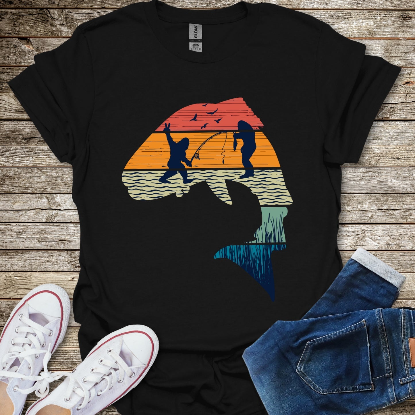 Bigfoot Fishing Silhouette T-Shirt