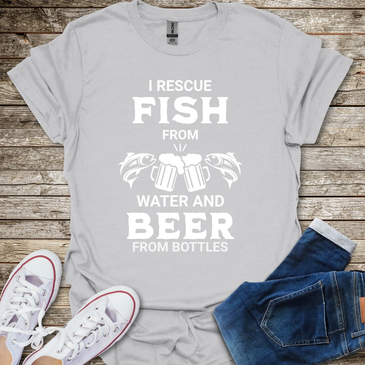 I Rescue Fish From Water and Beer From Bottles T-Shirt