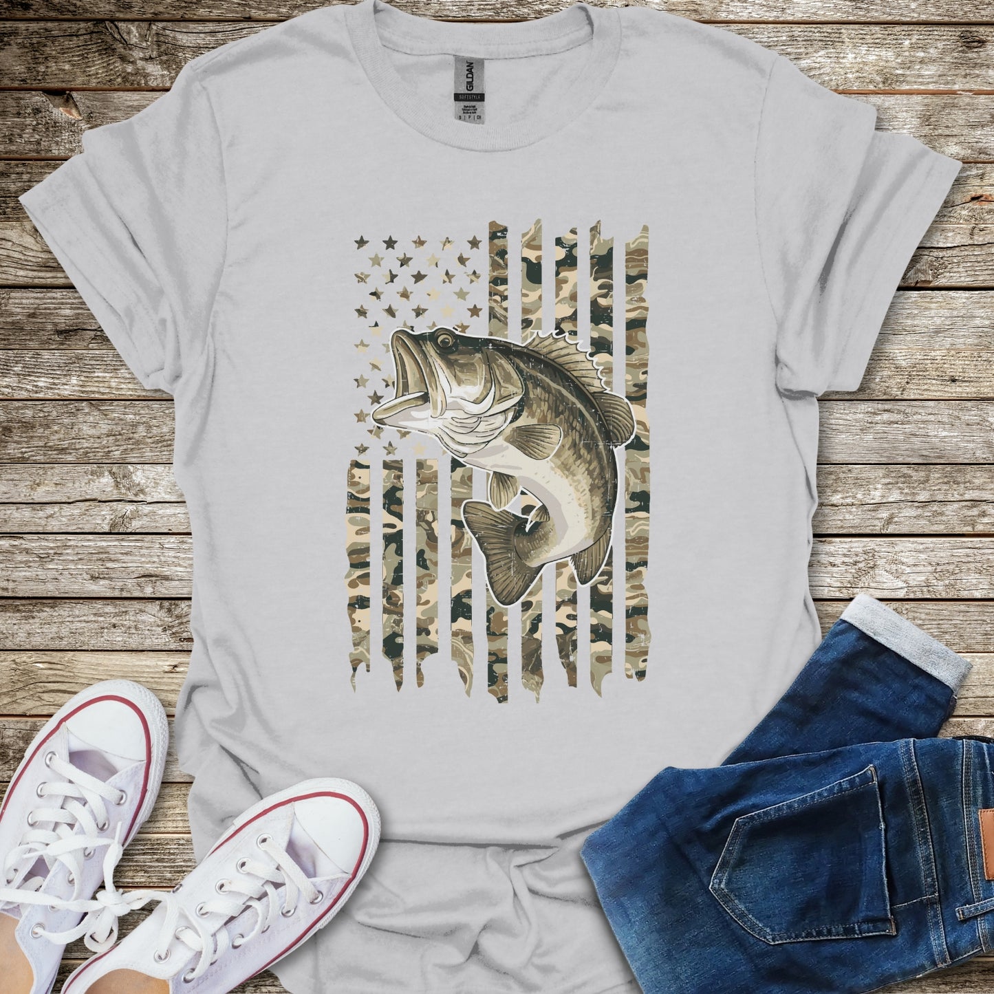 Camo Bass USA Flag T-Shirt