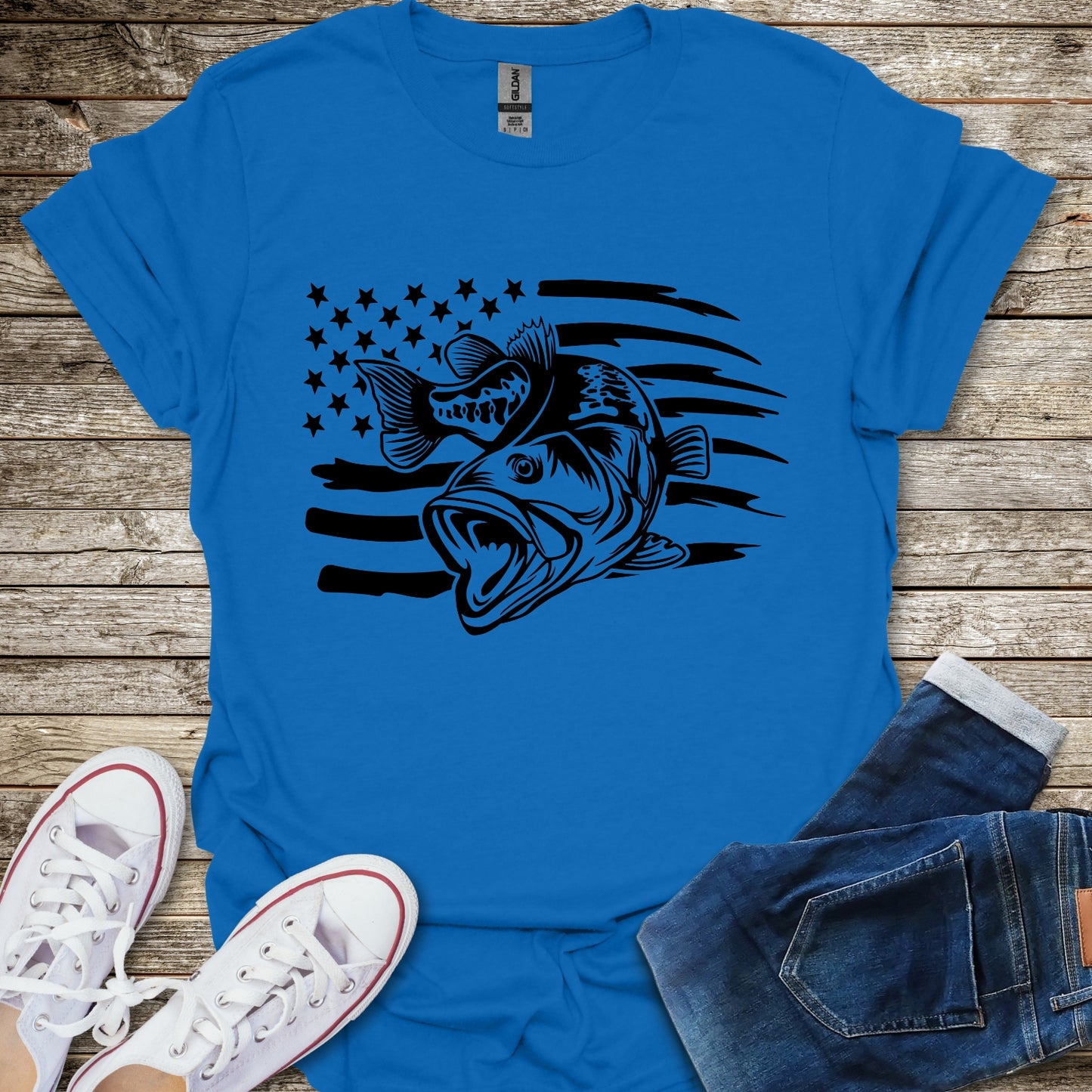 Bass Fishing American Flag T-Shirt