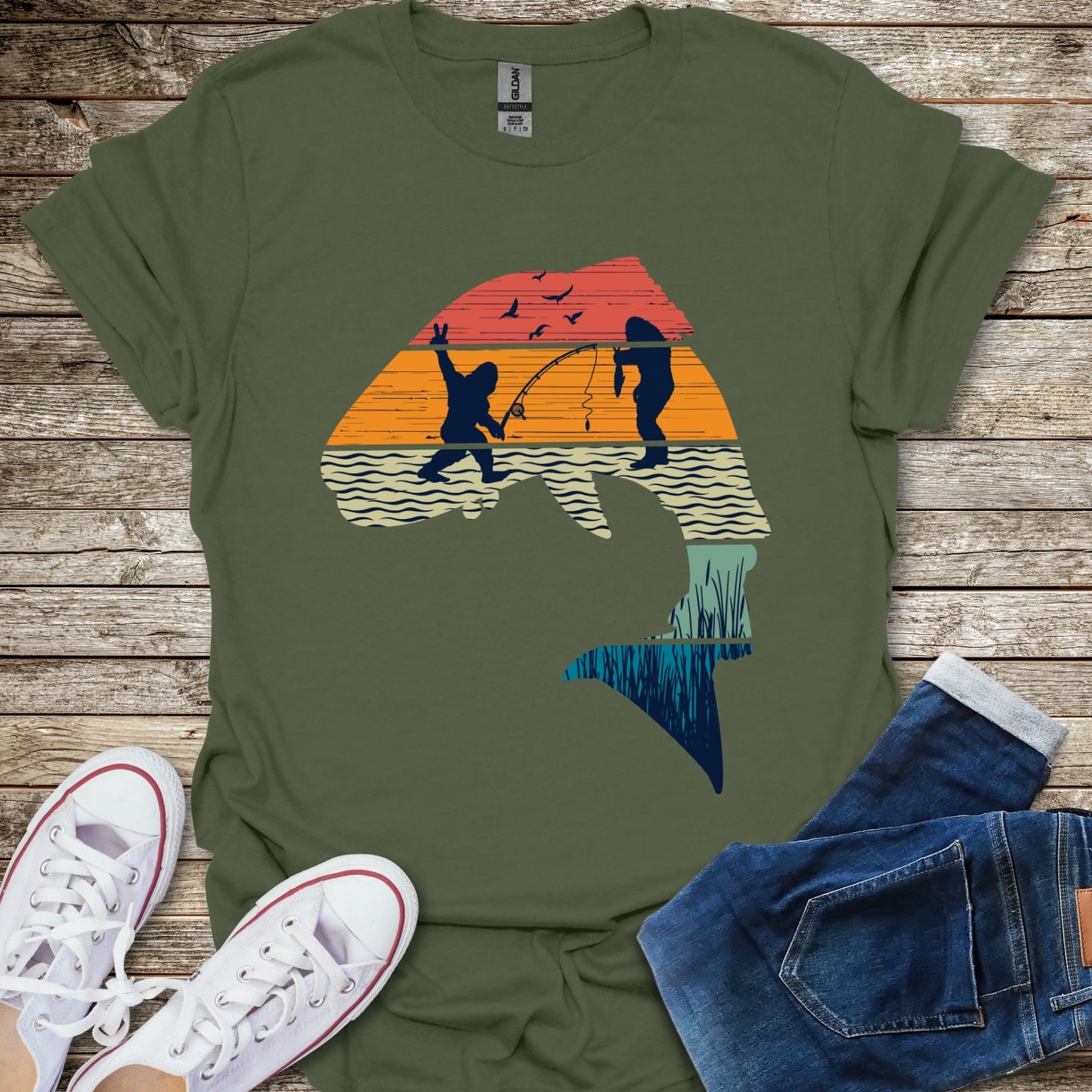 Bigfoot Fishing Silhouette T-Shirt