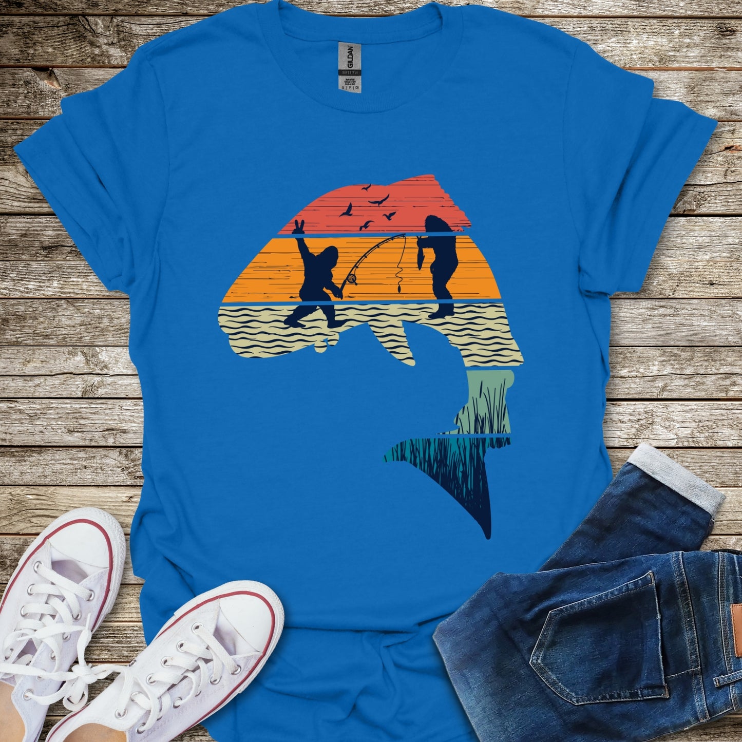 Bigfoot Fishing Silhouette T-Shirt