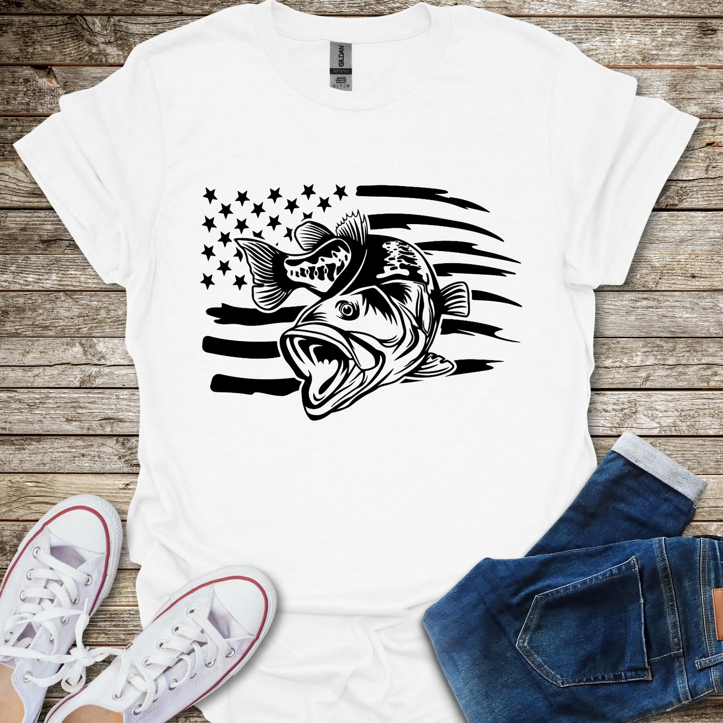 Bass Fishing American Flag T-Shirt