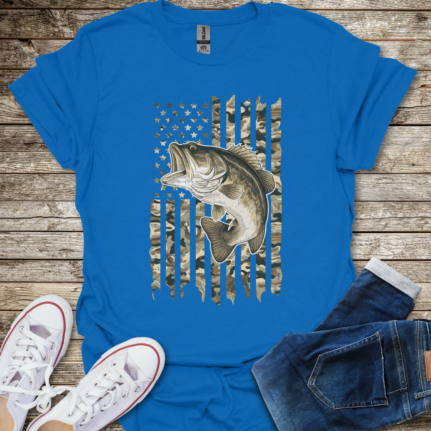 Camo Bass USA Flag T-Shirt