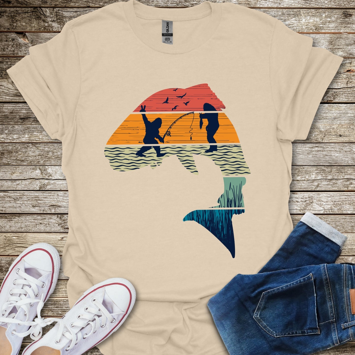 Bigfoot Fishing Silhouette T-Shirt