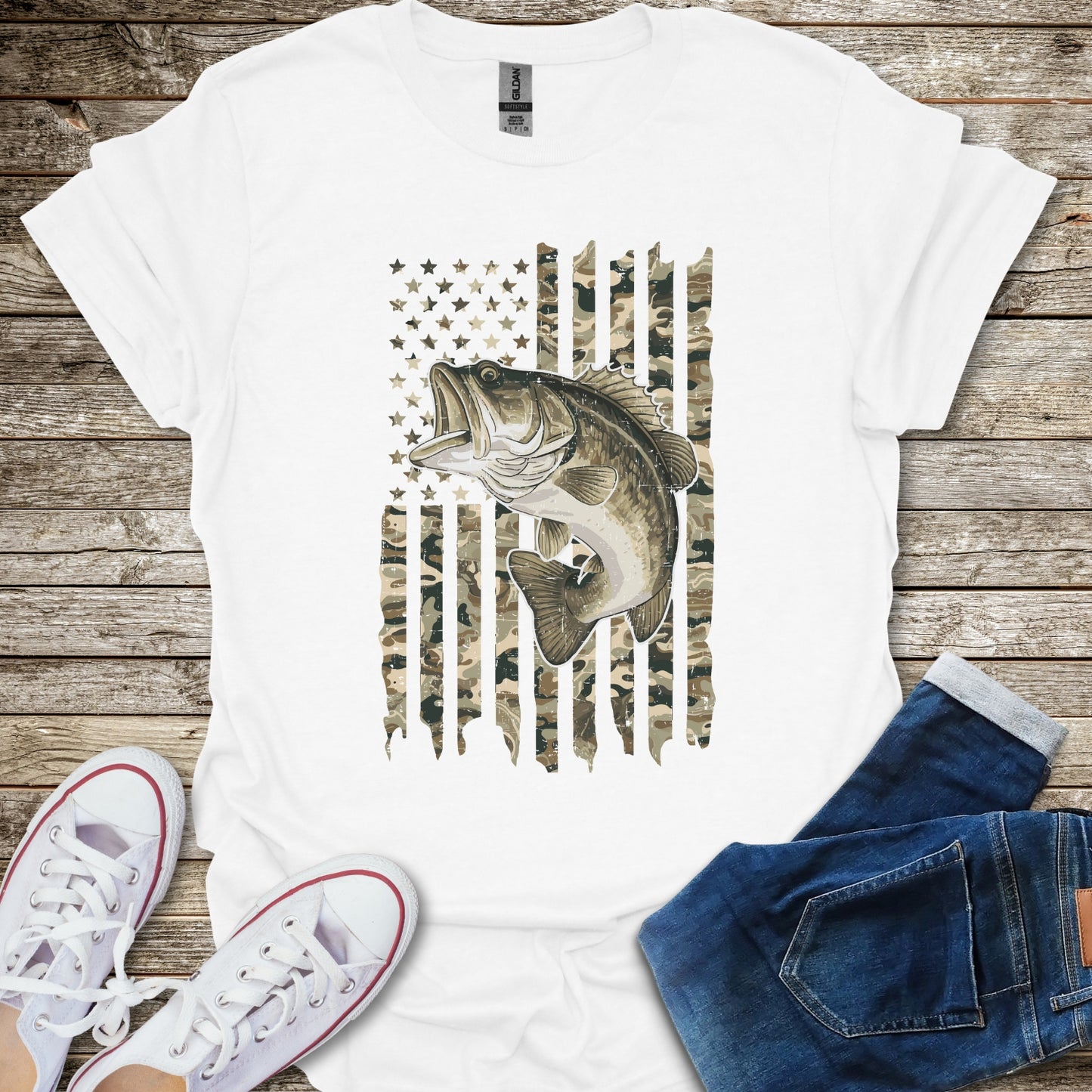Camo Bass USA Flag T-Shirt