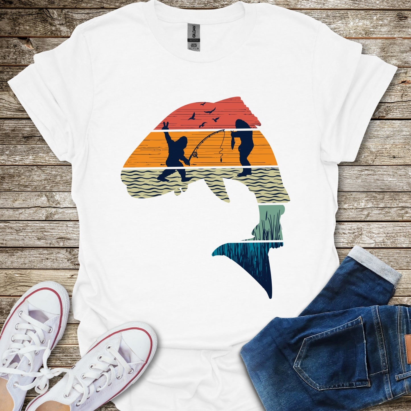 Bigfoot Fishing Silhouette T-Shirt