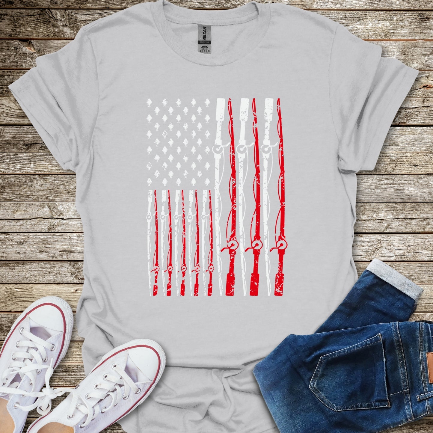 American Flag Fishing Rods T-Shirt