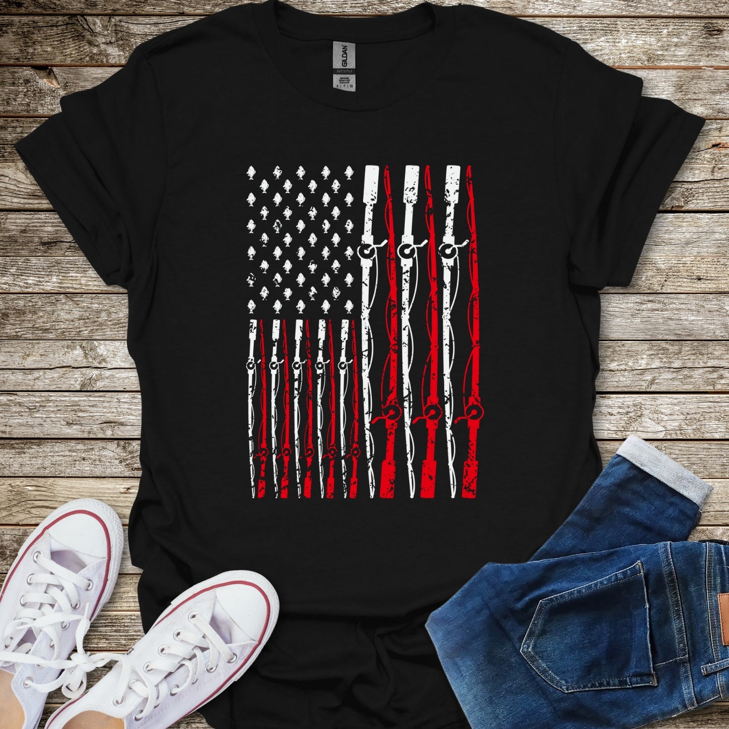 American Flag Fishing Rods T-Shirt