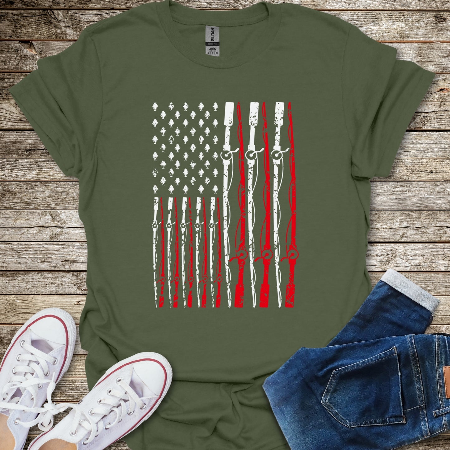 American Flag Fishing Rods T-Shirt