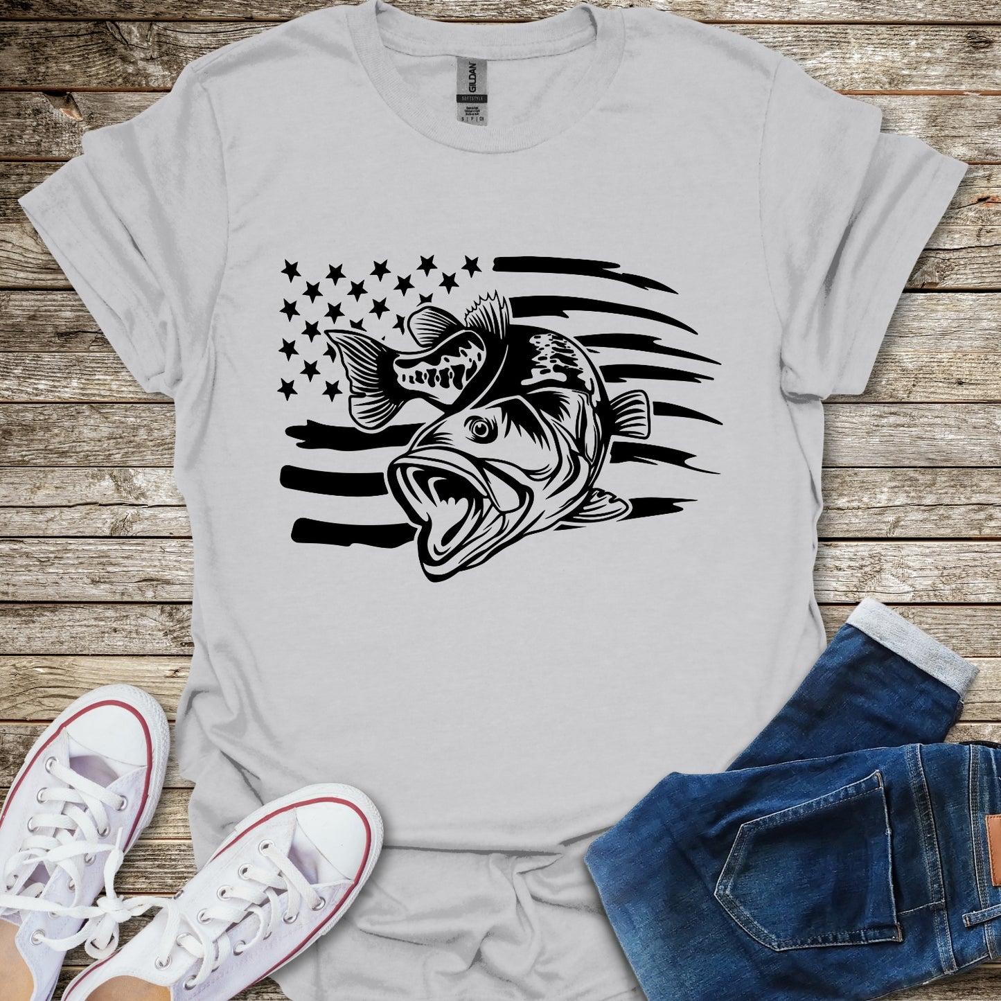 Bass Fishing American Flag T-Shirt