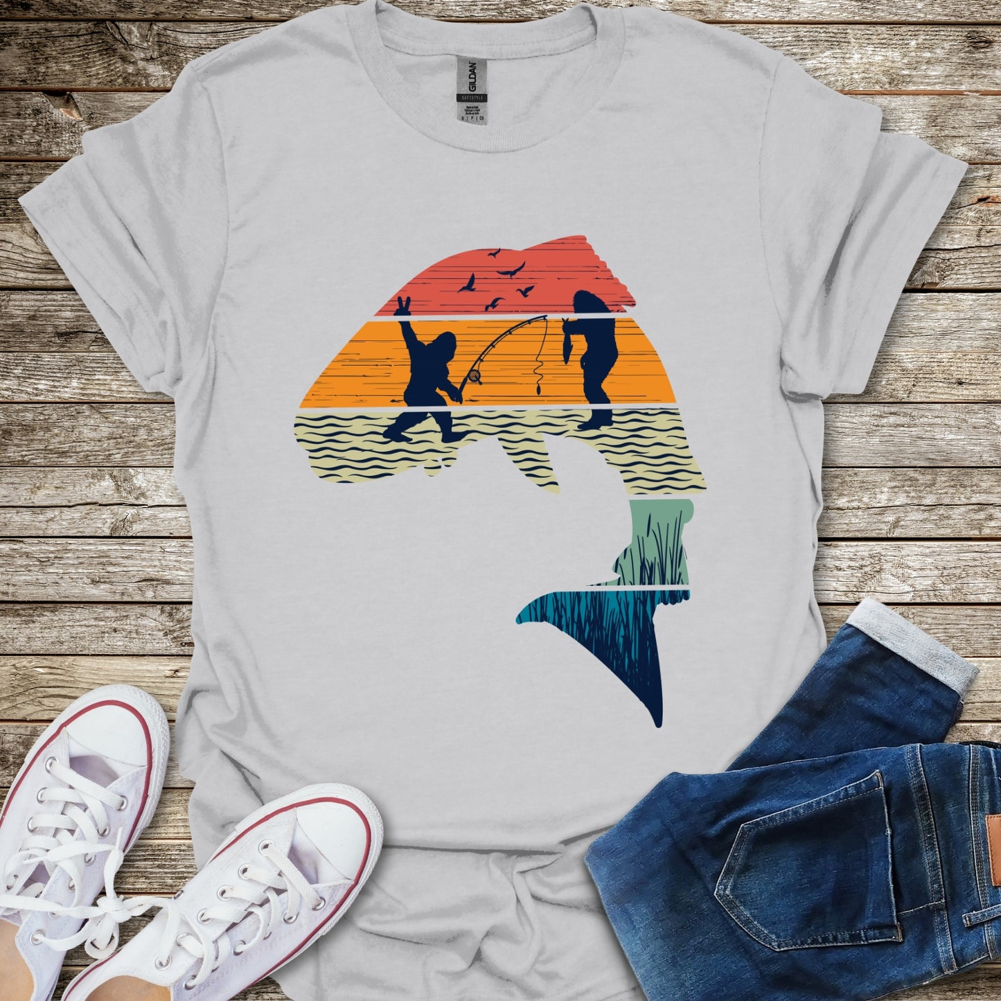 Bigfoot Fishing Silhouette T-Shirt