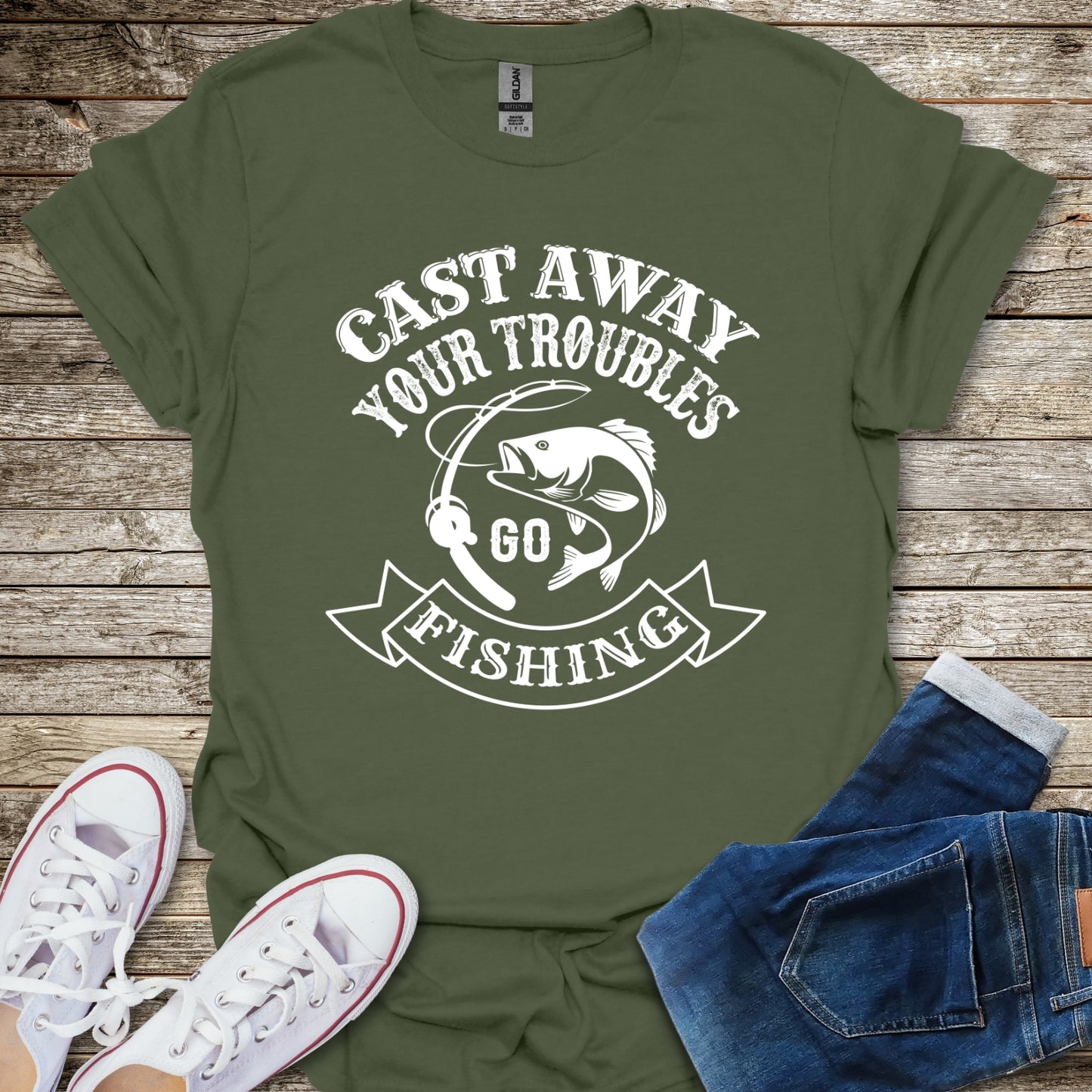 Cast Away Your Troubles Go Fishing T-Shirt