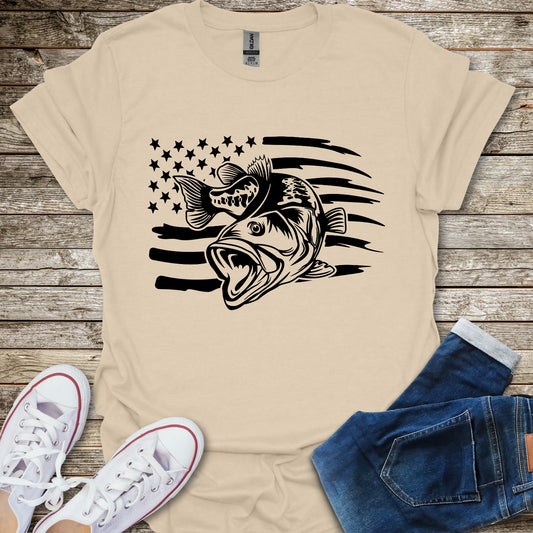 Bass Fishing American Flag T-Shirt