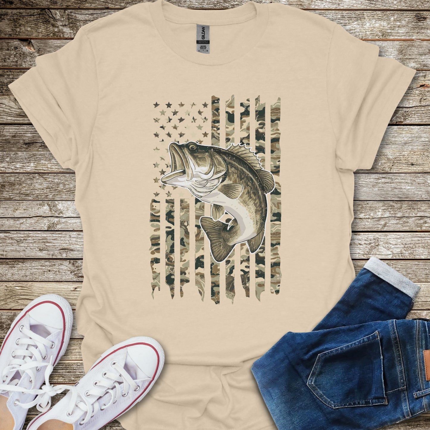 Camo Bass USA Flag T-Shirt